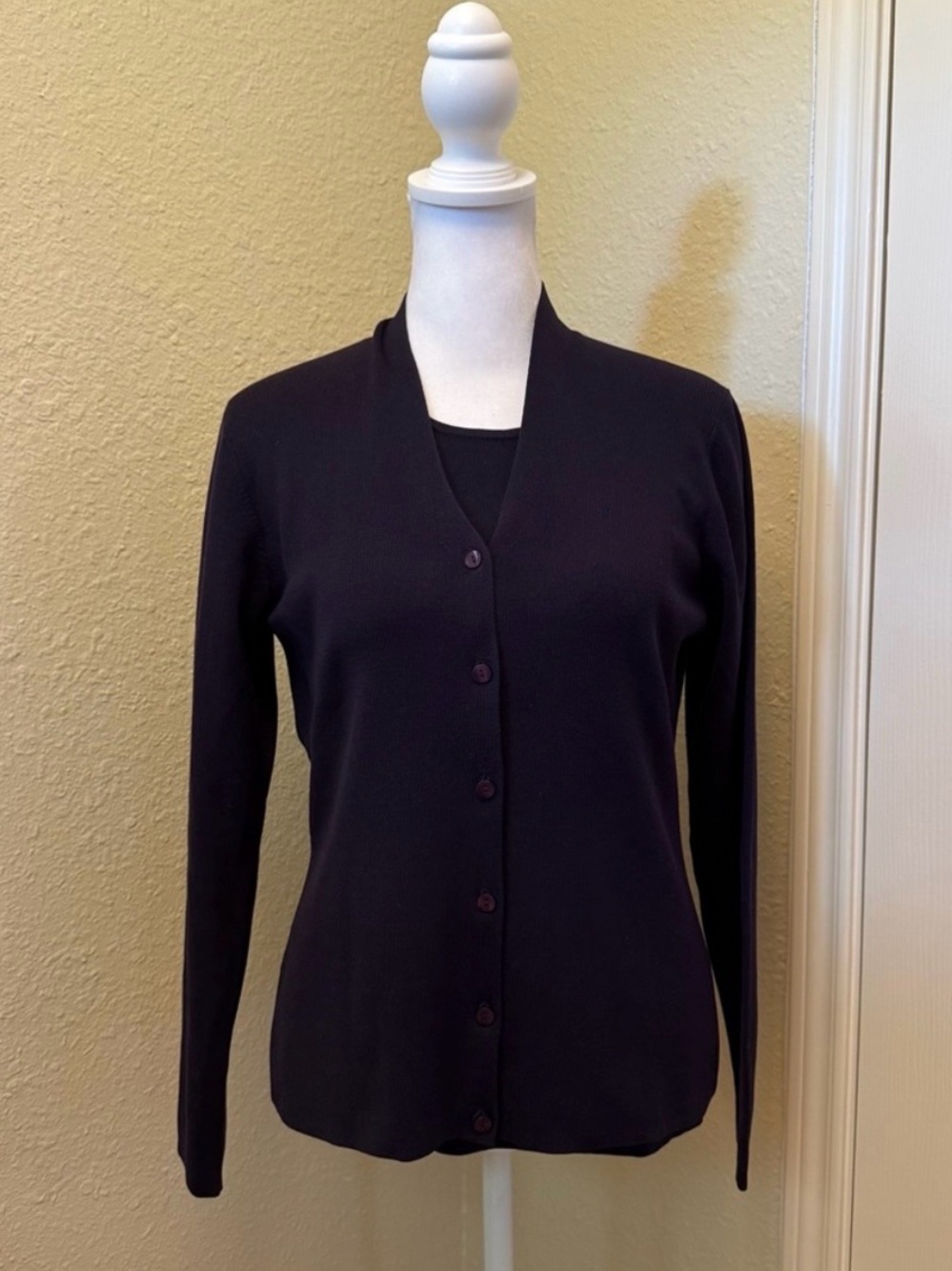 Talbots Eggplant Purple Silk Short Sleeve Sweater V-Neck Cardigan Twin Set S